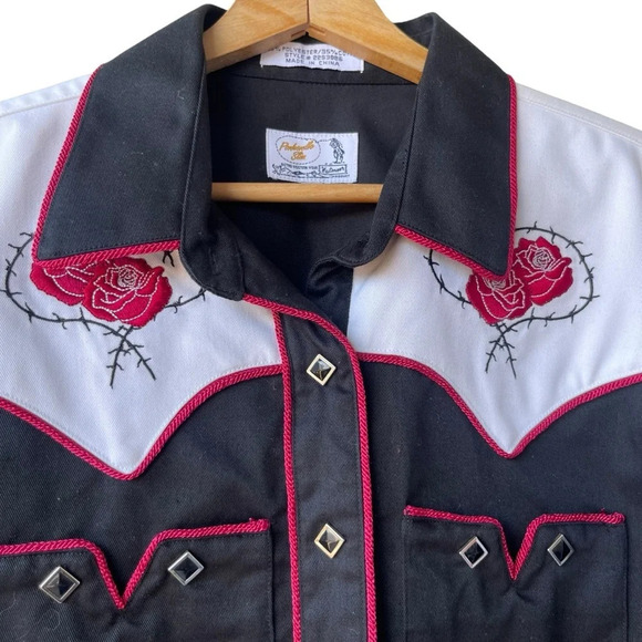 PANHANDLE SLIM Women’s Western Shirt Square Snap Buttons Rose Embroidered XL - Picture 3 of 3